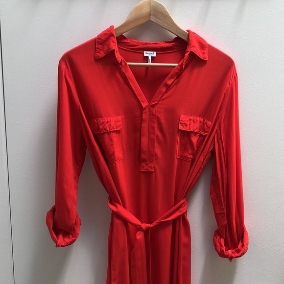 Splendid dress - two front pockets with tie belt - tomato red - L - Picture 2 of 8